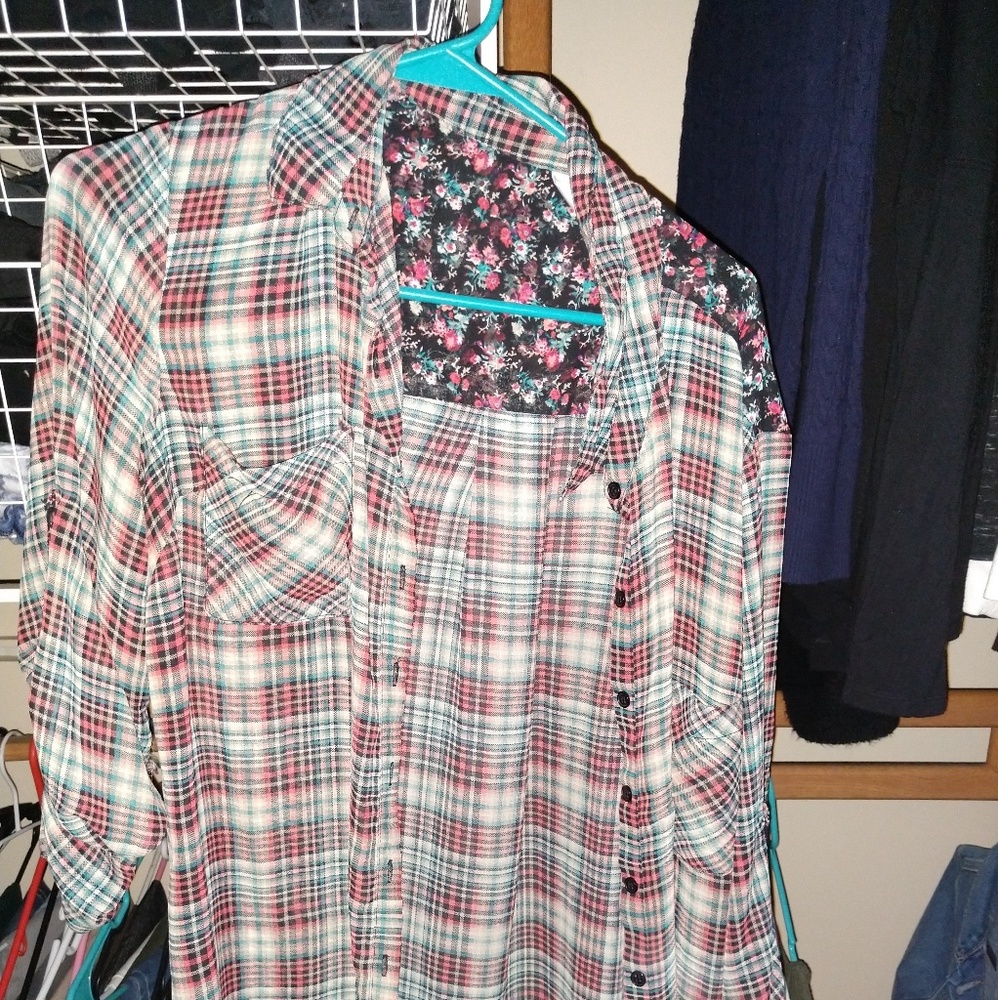 Sheer button up plaid